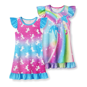 COTRIO Girls Nightgowns Toddler Nightgown Kid Pajamas 2 Pack Princess Night Dress Sleep Nighties Flutter Sleeve Nightshirt Size 150