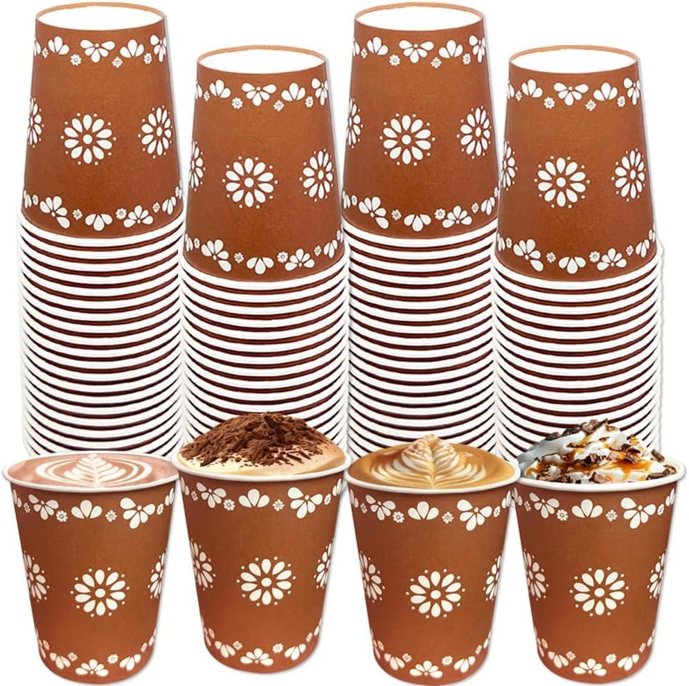 100 Pcs Cielito Lindo Copas De Barro Mexicanas Paper Cups Terracotta Flower Disposable Coffee Cups Mexican Dinnerware for Baby Shower Birthday Wedding Party Supplies
