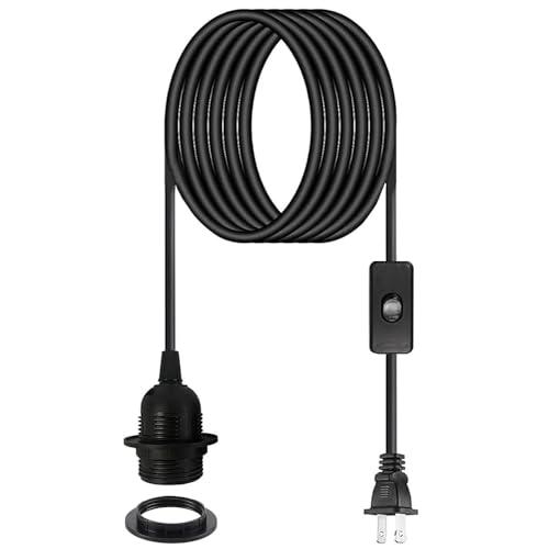 Plug in Pendant Light Cord - 15Ft Hanging Light Kit E26/E27 Light Socket Hanging Lantern Lamp Cord with On/Off Switch, Black