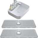 Kitchen Sink Faucet Mat, 2 Pack Silicone Splash Guard and Drip Catcher Tray, Sink Organizer, Sponge Holder & Drying Mat for Countertop (Grey)