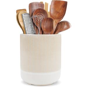 RedCall Kitchen Utensils Holder Large,Ceramic Utensil Organizer for Countertop,Morden Utensil Crock for Spoon Spatula,Home Kitchen Decor (Light Coffee)