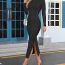 Women's Bodycon Maxi Dress Winter Fall Long Sleeve Side Slit Dresses Knit Fitted Tight Basic Party Club Cocktail (Black, L)