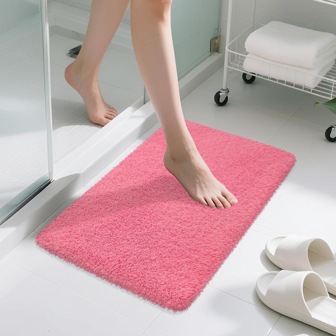 Bathroom Rugs Non Slip 30"x20", Absorbent Bath Mats Quick Dry, Shaggy Microfiber Bath Rugs, Extra Soft Plush, Machine Washable Bath Mats for Bathroom Floor, Tub and Shower, Pink