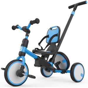besrey 5-in-1 Toddler Tricycle with Push Handle, Grow with Me Kids Trike for 1-3 Years, Adjustable Parent Steering, Balance Bike & Tricycle, Safety Seat with Backrest (Light Blue)