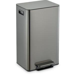 SIMPLI-MAGIC Infinity Edge 13 Gallon (50L) Kitchen Trash Can - Hands-Free Step Pedal, Soft-Close Lid, Stainless Steel Garbage Can with Inner Bucket, Fingerprint-Resistant Finish, Black
