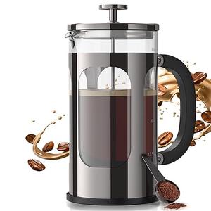Veken French Press Coffee Maker 34oz 1 L, No Plastic Touching Cafe, Heat Resistant Thickened Borosilicate Glass, Stainless Steel Brewer,Cold Brew Cafetera Teapot for Kitchen Travel Camping,Dark Pewter