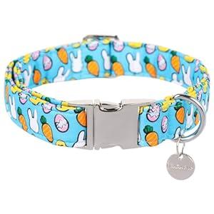 UP URARA PUP Easter Dog Collar, Cotton Easter Egg Collar for Puppy Girl Boy Dog or Cat, Easter Gift Rabbit Dog Collar, Cute Carrot Pet Dog Collar with Metal Buckle, L