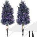 3FT Artificial Lavender Topiary Trees with Spike, 2 Pack UV Resistant Artificial Outdoor Shrubs Fake Bushes, Fake Plants for Indoor Outdoor Front Porch Garden Decor