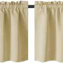 Gxi Solid Beige Kitchen Curtain 20 Inches Length Rod Pocket Blackout Curtain Tiers for Bathroom Short Curtain Drape Window Treatment Valance for Bay Windows, 2 Panels W39 x L20 inch (39"W x 20"L (Pack of 2), Beige-rod Pocket Top)