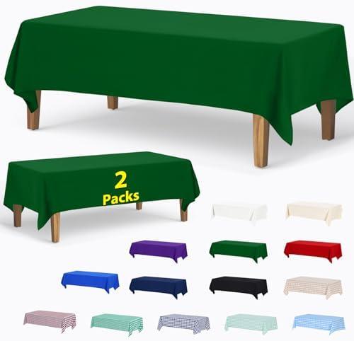 ABCCANOPY 2 Pack Rectangle Polyester Tablecloth 70 x 120 Inch Indoor Outdoor Stain-Resistant Washable Heavy-Duty Fabric Table Cover Elegant Home Decor Forest Green