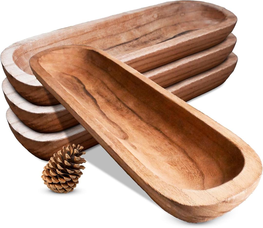 Dough Bowls for Decor  1 Piece Decorative Wooden Potpourri Bowl, Centerpiece for Dining, Living Room & Kitchen Table, Large Long Rustic Vintage Decoration  Farmhouse Home Country Decorations