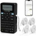 SUPVAN E11 Bluetooth Label Maker Machine with 4 Tapes, Support Keyboard & App with 40 Fonts and 650+ Icons, Rechargeable Inkless Labeler for Home, Kitchen, Office, School, Organization, Black