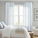Coastal Curtains for Living Room Bedroom,Light Blue and White Floral Striped Farmhouse Linen Printed Sheer Patterned Beachy Summer Curtains for Beach Room Decor,50 x 84 Inch Length 2 Panels Set