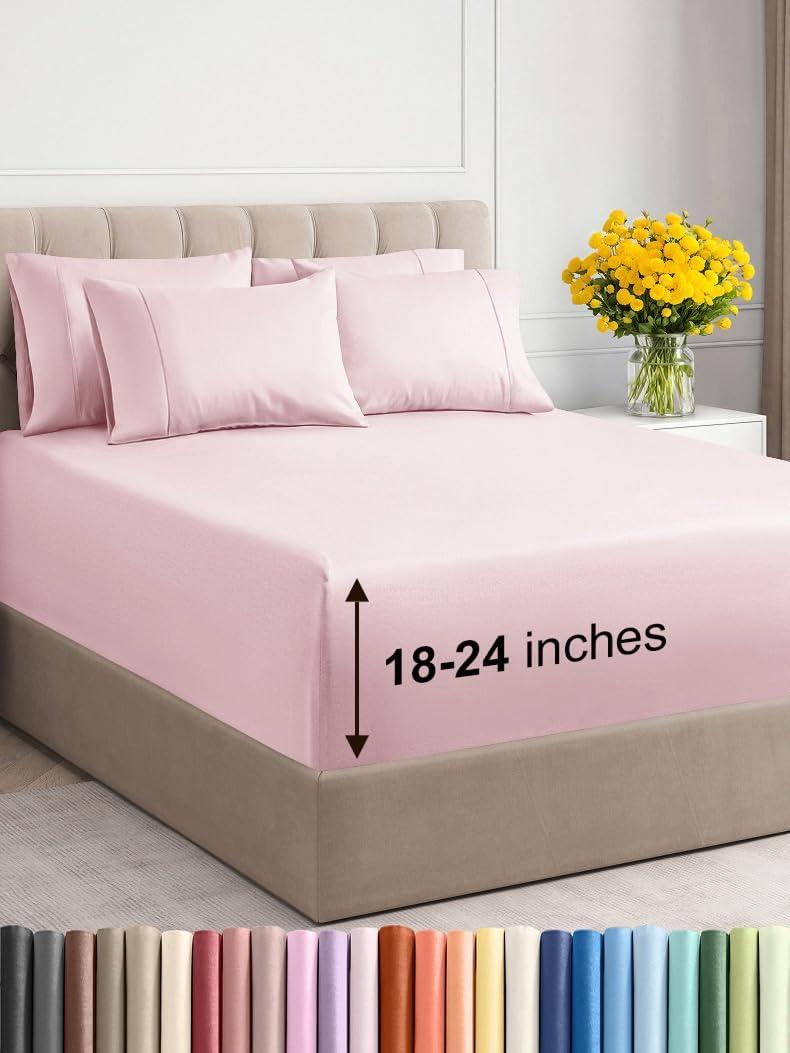 Extra Deep Cal King Sheet Set - 6 Piece Breathable & Cooling Sheets - Hotel Luxury Bedding Set 18-24 Inch Extra Deep Pockets - Easy Fit, Super Soft, Wrinkle Free & Comfy - Lavender Pink, Cal King Size