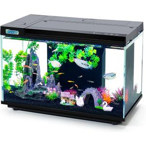17.6x9.7x11.3 in Fish Tank Kit Complete with Real-Time Temp Display, 3-Speed Water Pump, Smart Storage, Flexible Filter & 6 Color Lights Ideal Aquarium for Betta Fish & Goldfish