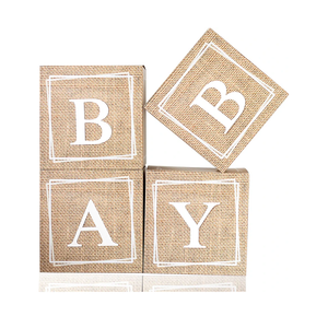 Baby Shower Box, Country Style Bohemian Balloon Box, 4pcs of Linen Patterned with Letters, for Gender Reveal Birthday Photo Prop.