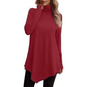 JUSTFASHIONNOW Turtle Neck Shirts for Women Long Sleeve Tunic Tops to Wear with Leggings Dressy Casual Fall Clothes 2025 Size 3XL