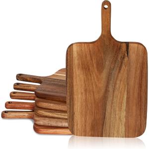 Hoolerry 6 Pcs Wood Cutting Board with Handle 14 x 8 Inch Pizza Serving Board Natural Wooden Pizza Peel Large Pizza Paddle Spatula Charcuterie Peel for Kitchen Baking Oven Accessory (Acacia Wood)