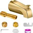 Bathtub Spout with Diverter, All Metal,5.3 Inch Tub Spout, Fits 1/2" Copper Slip-On and 1/2" or 3/4" IPS Threaded Pipes, Leak-Free, Slip Fit Tub Spout with Pull-Up Diverter，Brushed Gold