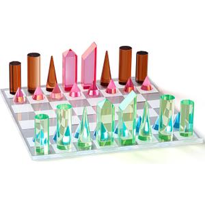 WinnerWhy Acrylic Chess Set, 11. 8 x 11. 8 Inch Large Modern Acrylic Checkers Set Table Game Board for Adults
