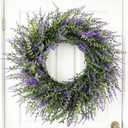 26" Lavender Wreath for Front Door, Spring Summer Lavender Door Wreath with Eucalyptus Leaves Purple Flower Wreath All Seasons for Indoor Outdoor Home Door Wall Farmhouse Decor