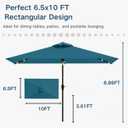 6.5 x 10ft Rectangular Patio Umbrella with Solar Lights, 16 LED Lighted Market Umbrella with Push-Button Tilt and Crank, 6 Sturdy Iron Ribs for Garden, Deck, Pool, Lake Blue