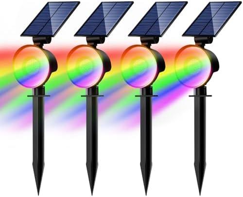 nipify 4 Pack Solar Spot Lights Outdoor Waterproof, Solar Spotlight Light for Outside Yard Landscape Lighting Pathway Lights Wall Auto On/Off, RGB