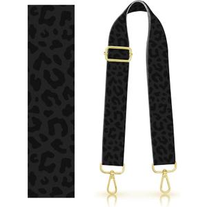 Purse Strap Replacement Belt Crossbody 1.5" Wide Golden Buckle Cute Shoulder Strap Durable Adjustable Guitar Straps for Canvas Bag Handbag Cute Black Leopard
