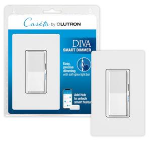 Lutron Diva Smart Dimmer Switch for Caseta Smart Lighting (Lutron Smart Hub Required) w/ Wall Plate, for LED Lights, 150 Watt, Single-Pole/3Way, No Neutral Required, DVRFW-6L-WH-A, White