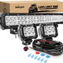 Nilight - ZH002 20Inch 126W Spot Flood Combo Off Road Led Light Bar 2PCS 18w 4Inch LED Pods With 16AWG Wiring Harness Kit-3 Lead For Tractor