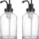 2 Pcs Thick Clear Glass Jar Soap Dispenser with Matte Black Pump, 17 oz Boston Round Bottles Dispenser with Rustproof Pump, Coffee Syrup Dispenser Bar Accessories, Dish Soap Dispenser for Kitchen