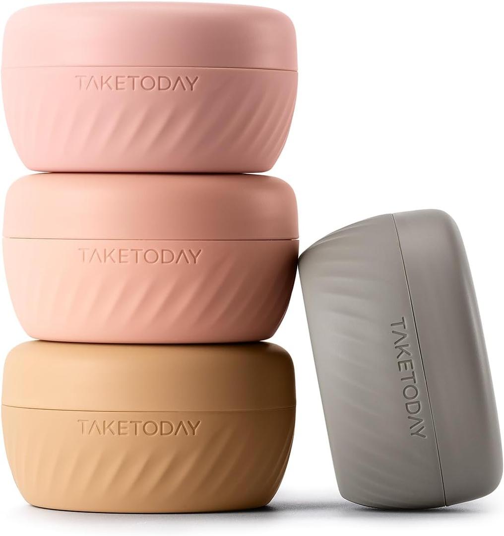 TakeToday Travel Containers for Toiletries, Leak-Proof, TSA Approved, Refillable Silicone Cylindrical Cream Jars with Lid for Cosmetic Toiletry, 2oz, 2Pack, Apricot