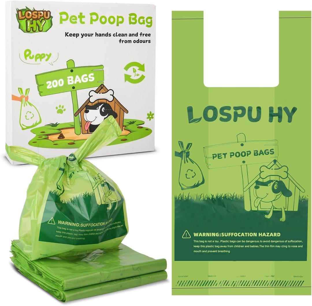 Poop Bags for Dogs, 200 Count Dog Poop Bags with Handles, Extra Thick Strong Leak Proof Doggie Waste Bag for Waste Refuse Cleanup, Outdoor Puppy Walking and Cats Litter (Green)