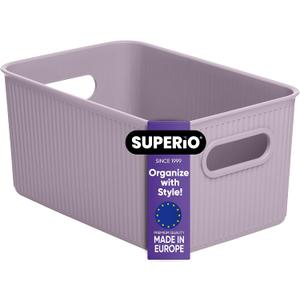 Superio Ribbed Collection - Decorative Plastic Open Home Storage Bins Organizer Baskets, Medium Lilac Purple (1 Pack) Container Boxes for Organizing Closet Shelves Drawer Shelf 5 Liter