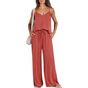 Caracilia 2 Piece Sets for Women Summer, Casual Tank & Wide Leg Pants Lounge Set, Comfy Beach & Travel Outfits 2026 Trendy (XL)