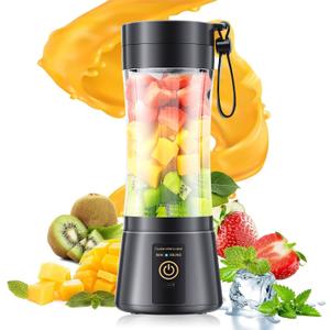 Portable Blender for Smoothies & Shakes - Personal Blender with 12Oz Traveling Cup, BAP Free, 6 Stainless Steel Blades, Freshly Squeezed for Office/Picnic/Sports (Black)