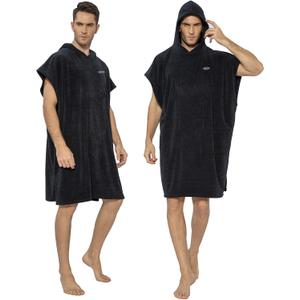 MWTA Surf Poncho Change Robe with Hood Thick Microfiber Wetsuit Changing with Pocket for water Sports Men and Women (Black)