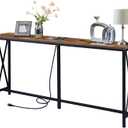 SUPERJARE 70 Inch Console Table with Outlets and USB-C Port, Extra Long Behind Couch Sofa Table with X-Shaped Design, Narrow for Entryway, Living Room, Metal Frame, Wooden Top, Rustic Brown, 11.8"D x 70.9"W x 31.5"H