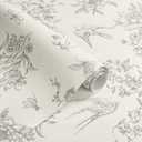 Cream White and Gray Peel and Stick Wallpaper Vintage Floral Contact Paper 16.9"x196.8" Floral Birds Self Adhesive Removable Wallpaper Grey Flowers Decorative Wall Paper for Bathroom Cabinets