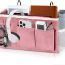Bedside Caddy Organizer Hanging Storage Bag with Pockets for Books, Magazines, Phone, Tablet & Water Bottle  Bedside Storage for Dorm, Bunk Beds, Hospital Beds & Cribs, Pink