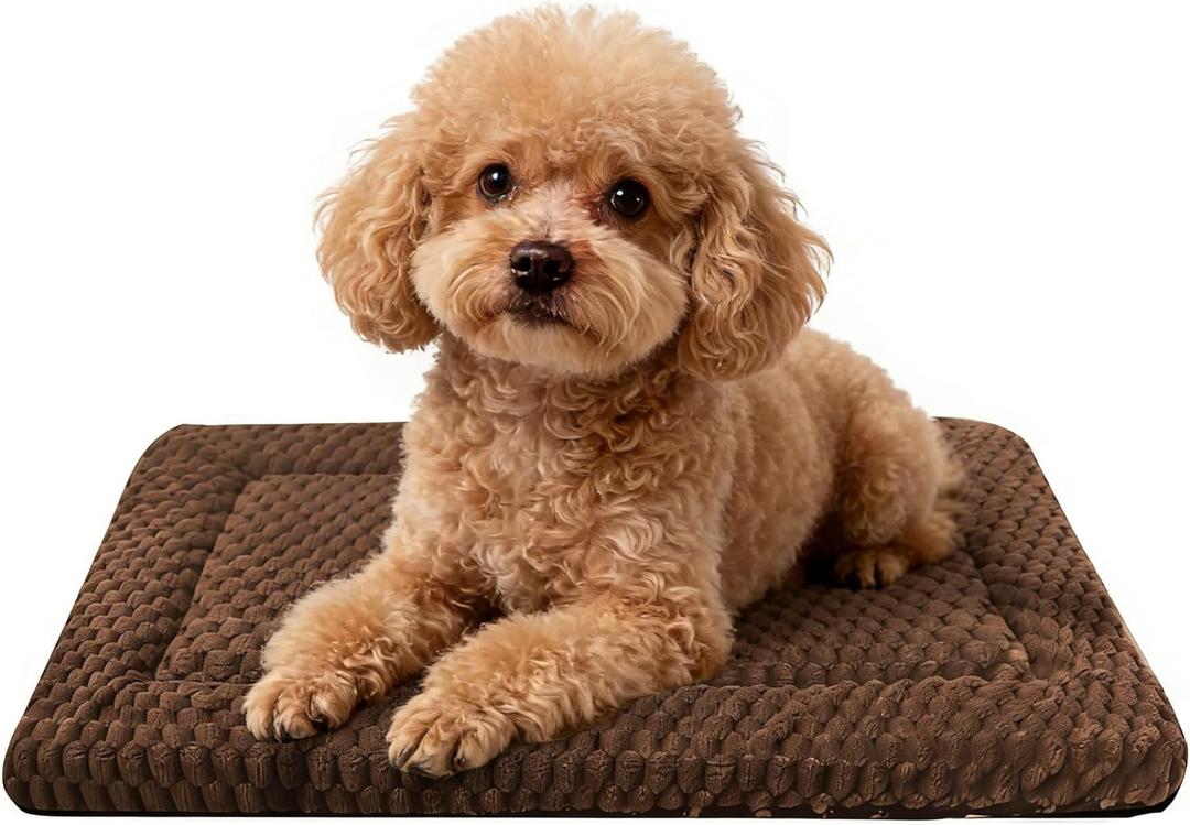 Dog Bed Crate Mat, Soft Durable Washable Anti-Slip Kennel Pad for Dogs & Cats, Reversible (Dark Brown, M(30"*20"*1.5"))