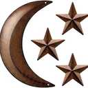 Metal Moon Wall Decor Metal Stars Decor Outhouse Moon Boho Wall Decor Wall Art Hanging Nordic Bohemian Style Wall Decorations Rustic Vintage Farmhouse Star Door Decor for Home Living Room Bedroom 2 Pack
