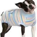 FUAMEY Recovery Suit for Dogs After Surgery,Soft Breathable Dog Bodysuit E-Collar & Cone Alternative Surgical Suit,Male Female Dog Neuter Spay Suits Anti Licking Wounds Onesie Blue Yellow Stripes M