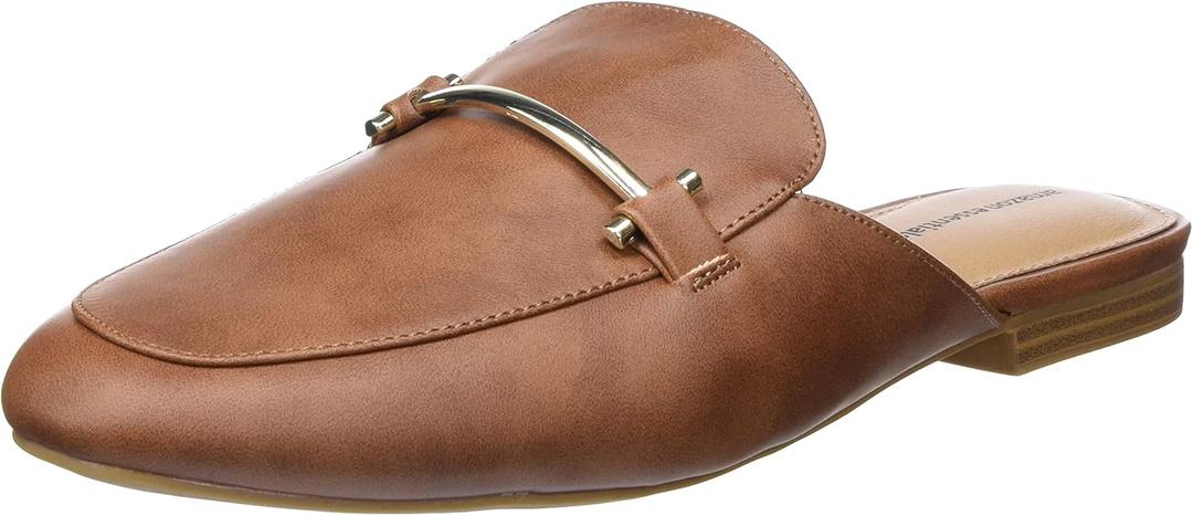 Amazon Essentials Women's Buckle Mule (9.5 Wide, Tan)