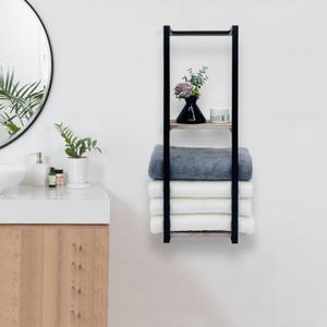 Towel Rack for Rolled Towels, Bathroom Towel Storage Rack,Square Towel Rack for Bathroom,2 Tier Wall Mounted Metal Towel Holder, Bathroom Organizer for Modern Small Space Bathroom Color Black