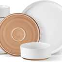 AmorArc Ceramic Dinnerware Set for 8, Speckled Stoneware Plates and Bowls with Rustic Terracotta Underside, Scratch Resistant,Dishwasher & Microwave Safe Dishes Sets- 24pcs White (Service for 8, Modern-White)