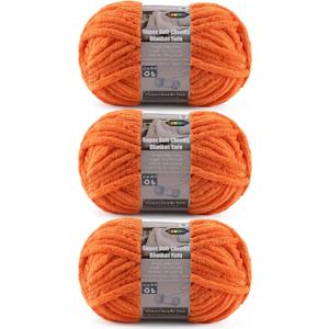 Velvet Chenille Yarn for Crocheting Super Bulky - 3 Skein of 200g/7oz - Ultra Soft Baby Blanket Chunky Plush Yarn for Knitting Amigurumi Crochet Thick Blankets (76.6 yds) (3, Orange)
