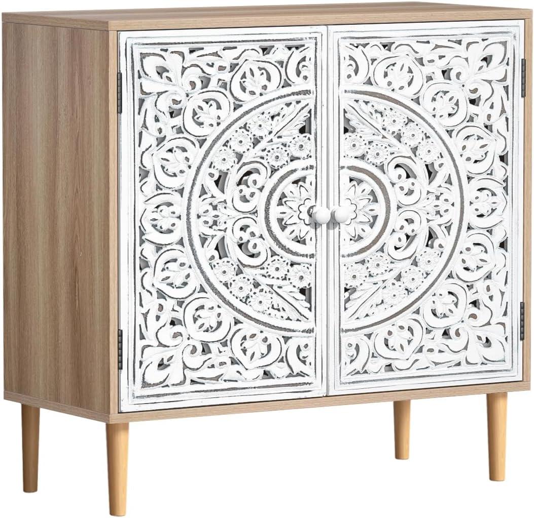 Accent Cabinet with 2 Doors, Vintage Hollow Carving Buffet Cabinet, Sideboards and Buffets Storage Credenza with 2 Doors for Kitchen, Living Room, Entryway