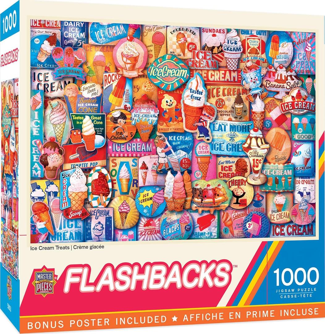 MasterPieces - 1000 Piece Jigsaw Puzzle, Ice Cream Treats, Fun for Adults, Family, Kids, Non-Glare Finish, 19.25" x 26.75"