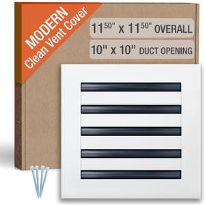 FA-STAR Clean Modern AC Vent Cover 10 x 10 (Duct Opening Cutout) - Decorative White Air Vent - Standard Linear Slot Diffuser - Register Grille for Ceiling, Walls & Floors - All Aluminium